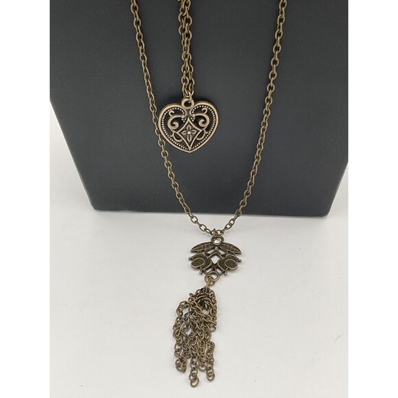 Paparazzi Heart & Key Bronze Tone Layered Necklace & Earrings Set - Picture 3 of 4